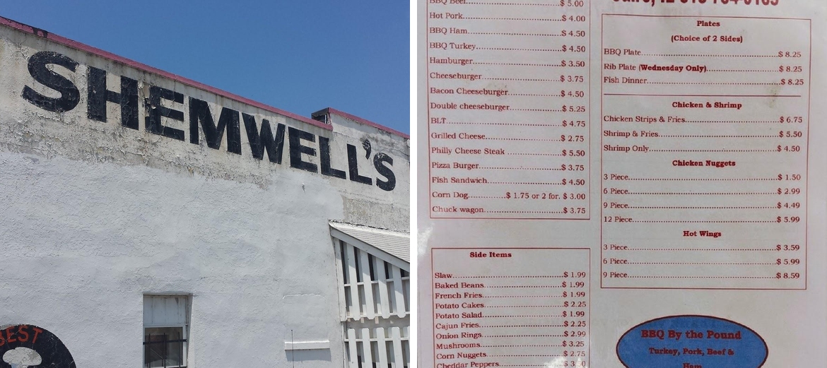 Shemwell's Barbecue Menu